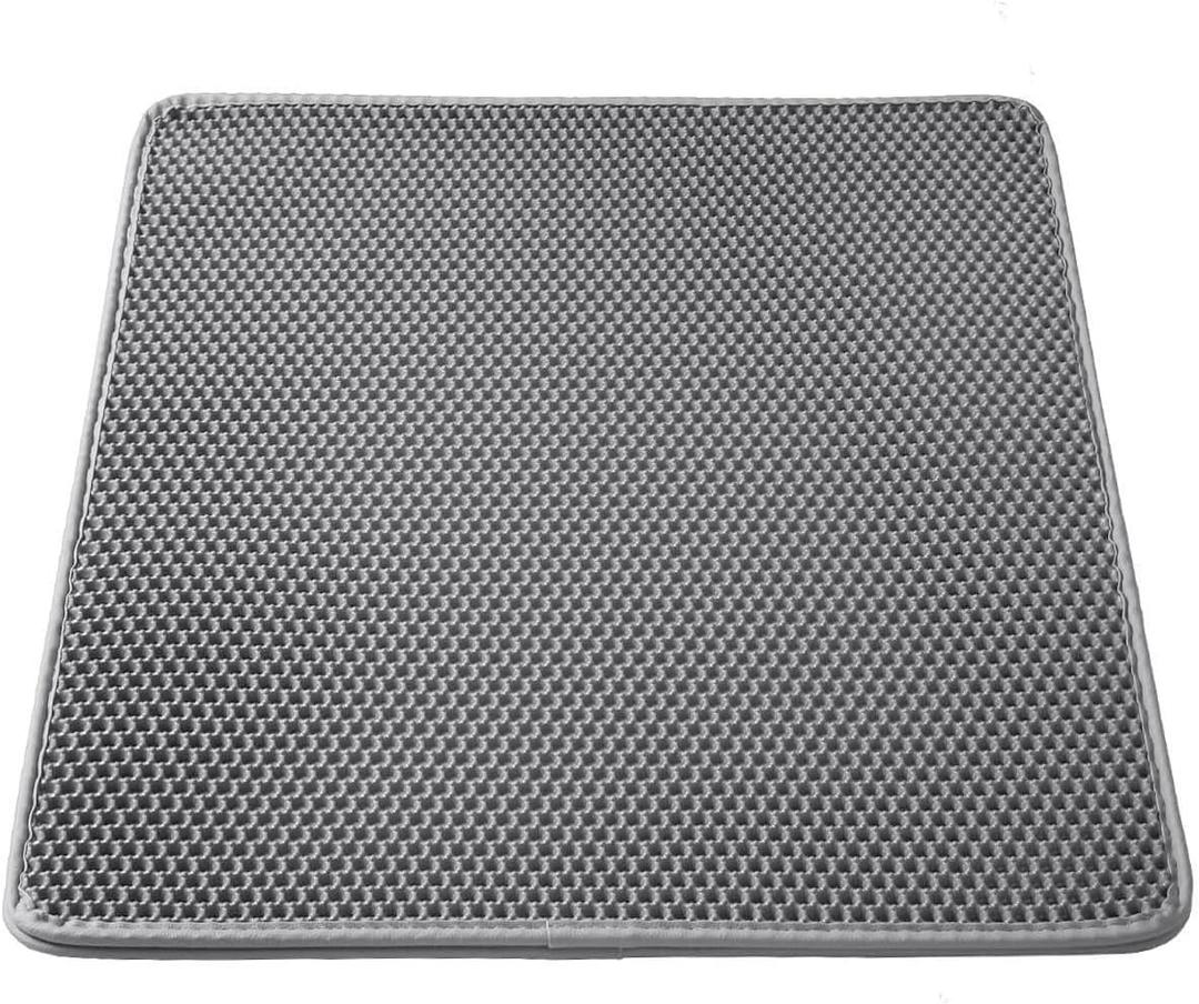 WePet Cat Litter Mat, Kitty Litter Trapping Mat, Honeycomb Double Layer Mats, No Phthalate, Urine Waterproof, Easy Clean, Scatter Control, Catcher Litter Tray Box Rug Carpet (#01 Light Grey)