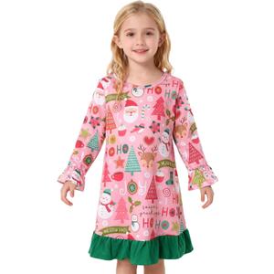 DACSOIT Christmas Toddler Girls Nightgowns Pink Snow Pattern Sleepwear Night Dress Pajamas 2-3T