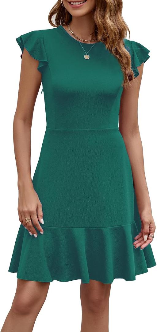 HELYO Women's Summer Elegant Cocktail Club Dress Ruffle Hem Short Flutter Sleeve Flowy Wedding A-Line Casual Dresses 619, Medium