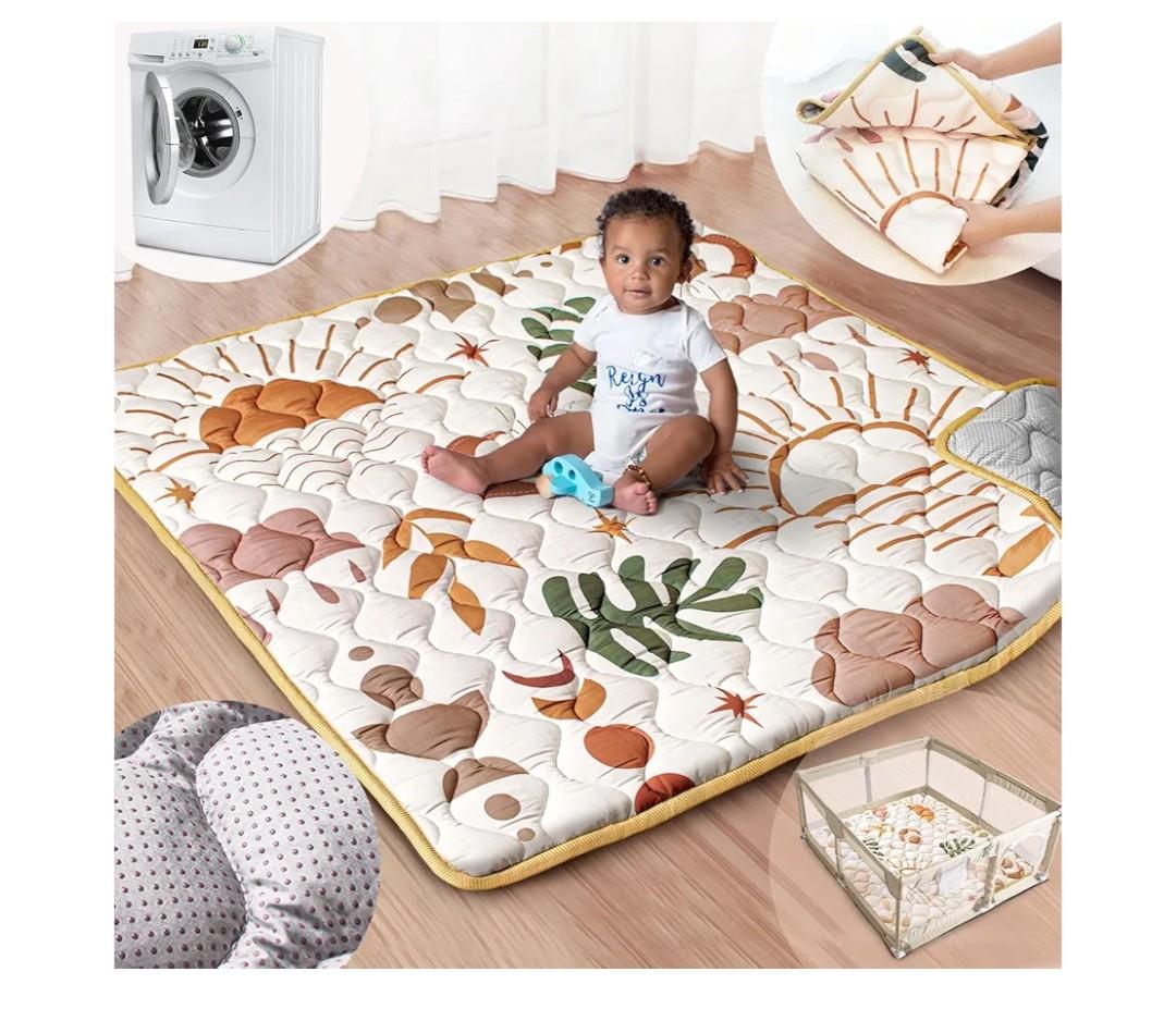 Baby Play Mat, 50x50 Playpen Mat with Super Soft Touch, Activity Mat with Upgraded Anti-Slip Bottom, Machine Washable Crawling Mat for Floor & Picnic(Boho Nature)