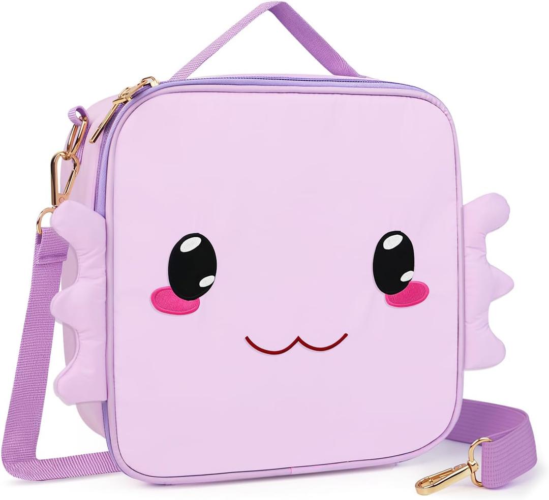Axolotl Lunch Bag, Insulated Lunch Bags with Adjustable Shoulder Strap, Waterproof & Durable with Adjustable Shoulder Strapfor girls Lunch Box (Purple)