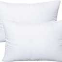 OKBA Throw Pillows Insert Set of 2, with 100% Cotton Cover, Bed and Couch - Indoor Hotel Decorative Pillows, 12x20 in White Pillows Inserts