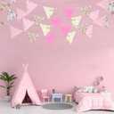 Zwiebeco 32Ft Pink Floral Fabric Bunting Triangle Flags Cotton Flower Pennant Banner Decoration for Birthday Wedding Engagement Baby Shower Tea Party Spring Rustic Village Home Garden Decor