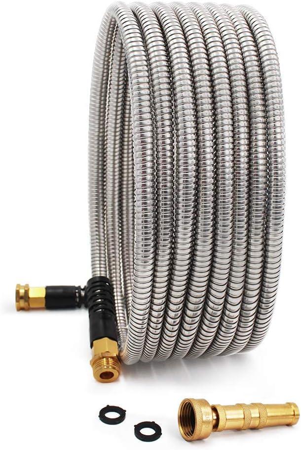 Cesun Ultra-Sturdy 25ft Metal Garden Hose - 304 Stainless Steel, Flexible & Kink-Free, UV Resistant, All-Weather, Includes High-Pressure Brass Nozzle - Ideal for Home & Outdoor Use Cesun Ultra-Sturdy 25ft Metal Garden Hose - 304 Stainless Steel, Flexible & Kink-Free, UV Resistant, All-Weather, Includes High-Pressure Brass Nozzle - Ideal for Home & Outdoor Use