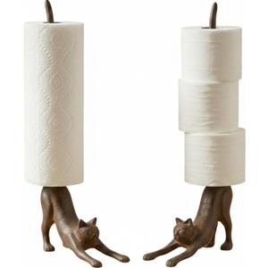Comfify Yoga Cat Decorative Paper Towel Holder or Toilet Paper Holder - Adorable Downward Dog Pose Kitty - Cast Iron Paper Towel Stand - Antiqued Cast Iron Storage - Multiple uses - 18.5" Tall (Brown)