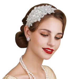 SWEETV Rhinestone Flapper Headband-Elastic 1920s Headpiece, Great Gatsby Hair Accessories for Women (Silver)