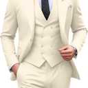 Men's Suit Slim Fit 3 Piece Tuxedo Formal Wedding Casual Groom Suits Double Breasted Suit Men Business Blazer Vest Pants Set Cream XX-Large
