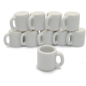 ChangThai Design Very Tiny  Inch High White Ceramic Coffee Tea Mug 10 Pieces Set - Miniature Tableware Cup Tray Bowl Crockery Cutlery Kitchenware Handmade Mini Porcelain Decorative Collectible Gifts