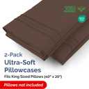 King Pillow Cases Set of 2 - Ultra Soft Hotel Quality Pillowcase Covers - Comfy, Cozy & Wrinkle Free - Shrinkage, Stain and Fade Resistant - Machine Washable Pillow Protectors - 2 Piece Set - Brown