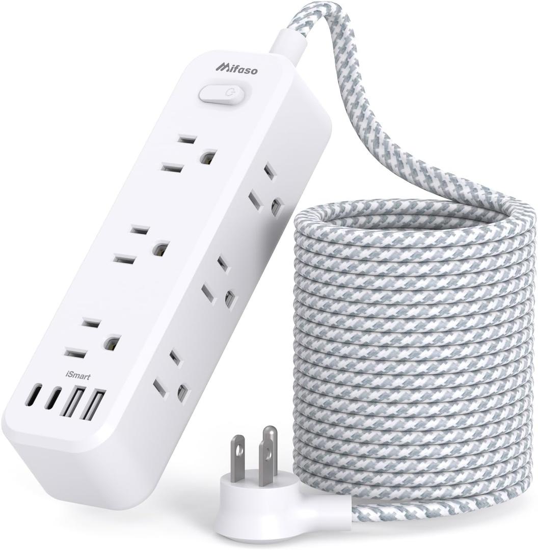 Mifaso Extension Cord, Surge Protector Power Strip, Long Power Strip with 9 Outlets 4 USB Ports, Extension Cord with Multiple Outlets, USB Power Strip for Dorm Room Essentials, College(15FT, White)