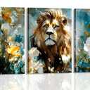 3Pcs Framed Lion Floral Canvas Wall Art