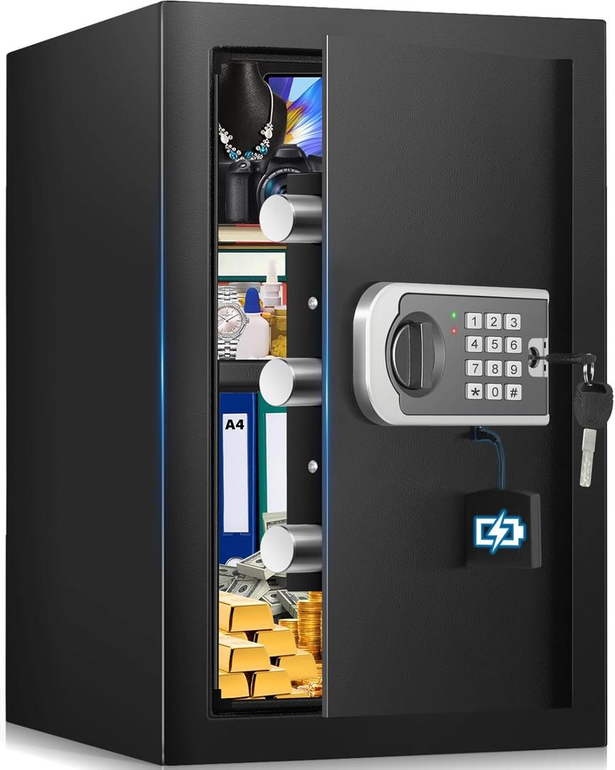 2.6 Cuft Home Safe, Safe Box Fireproof Waterproof, Fire Proof Safes for Home Use with Electronic Keypad Spare Key, Smart Alert, Mute Mode, Anti-Theft Fireproof Safes for Document Money Valuable