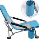 High Back Folding Beach Chair: 2 Pack Packable Lightweight Chairs Comfortable Foldable High Low Profile Sand Chair Set with Cup Holder for Adult Outdoor Concerts Lawn Camp Picnic