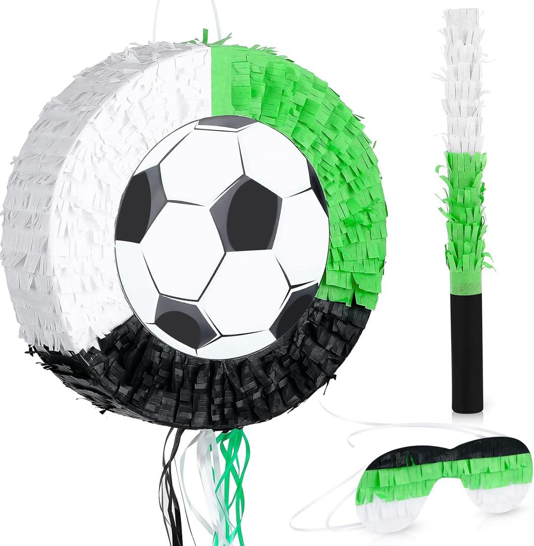Deekin 3 Pcs Soccer Ball Piata Set Include Piata with Stick Eye Mask Soccer Ball for Kids Music Science School Sports Bridal Shower Birthday Party Decorations Supplies