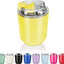 Puraville Insulated Tumblers with Lid, 10 oz Travel Coffee Mug Stainless Steel Vacuum Cup, Leak Proof Reusable Double Walled Coffee Tumbler for Iced and Hot Drinks, Yellow
