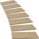 PURE ERA Bullnose Carpet Stair Treads Set Tape Free Non-Slip Indoor Stair Protectors Pet Friendly Rugs 9.5" x 30"(14 Pieces,Khaki Mini-Diamond Trellis)