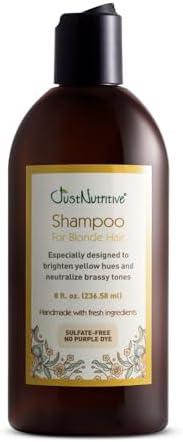 Just Nutritive Shampoo For Blonde Natural & Color-Treated Hair, Neutralize Brassy Tones, No Purple or Blue Shampoo, Paraben Free, Phthalate Free, Silicone Free, 8 oz. Bottle