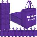 Windyun 100 Pcs Reusable Tote Bag Bulk 8 x 4 x 10 Inch Non Woven Shopping Bag with Handle Christmas Reusable Grocery Gift Tote (Dark Purple)