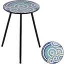 1 Pack Metal Outdoor Side Table Small Outside Round End Table for Patio Modern Accent Garden Corner Table for Small Spaces, Balcony, Porch, Weather-Resistant, Plant Stand Indoor, Round Mosaic