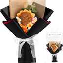 Crochet Flower Bouquet Handmade Sunflower Knitted Bouquet Artificial Knitted Flowers with Wrap for Graduation Wedding Anniversary Birthday Home Decor Gift(Black)