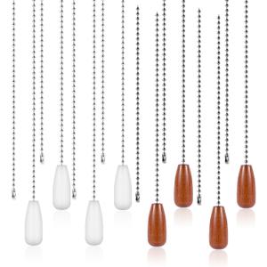 2 x lasuroa 8pcs Ceiling Fan Pull Chain Extenders, 13 Inch Wooden Beaded Balls Light Pull Chain Extension Decorative Ornaments Pendant for Ceiling Fan Light Lamp Fixtures Decoration (White+Brown)