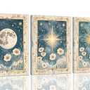 3pcs Sun And Moon Celestial Wall Art Vintage Tarot Astrology Wall Decor Painting Sun Flower And Full Moon Canvas Pictures Boho Celestial Prints Posters for Bed Room Home Decor 16x24 Inch Framed