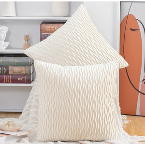 MADIZZ Set of 2 Super Soft Velvet Decorative Throw Pillow Covers 16x16 inch White Square with Texture Luxury Style Cushion Case Pillow Shell for Sofa Bedroom