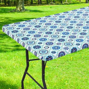 Smiry Rectangle Table Cloth Cover, Waterproof Elastic Fitted Picnic Tablecloth for 5 Foot Tables, Wipeable Flannel Backed Vinyl Tablecloths for Camping, Dining, Outdoor (Navy & Green, 30" x 60")