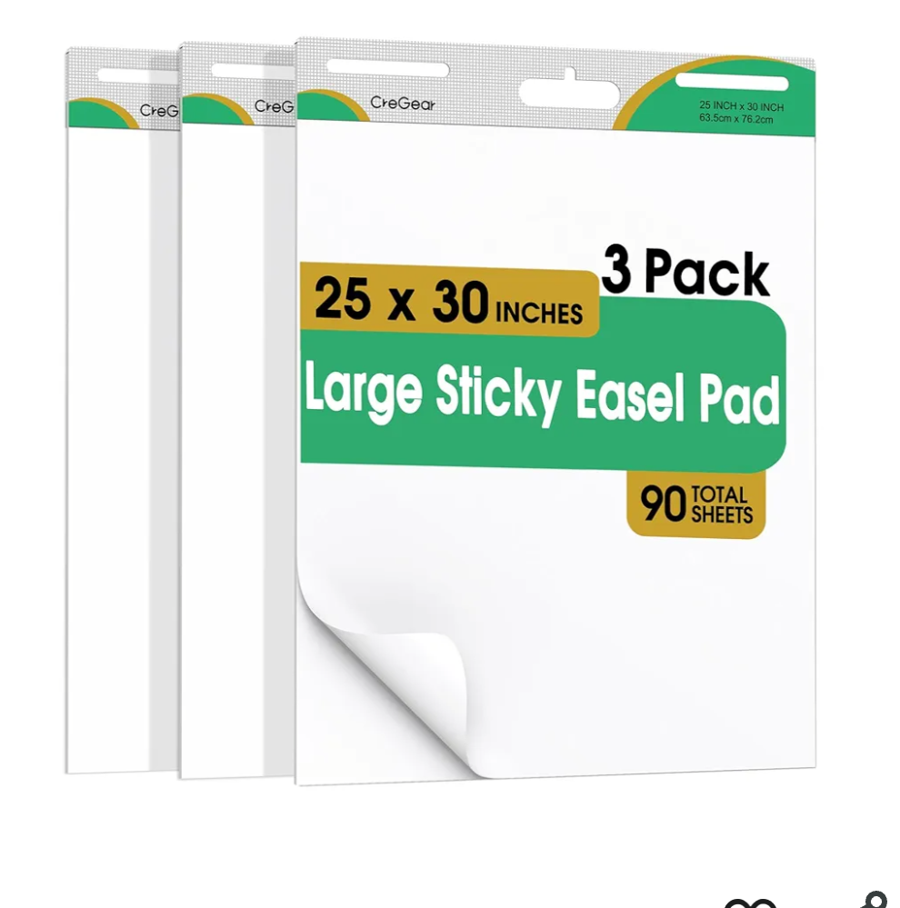 Sticky Easel Pad, 25 x 30 Inch Anchor Chart Paper, 9 Pack 30 Sheets, Large White Self Stick Flip Chart Paper for Teachers