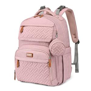 BabbleRoo Diaper Bag Backpack - Travel Large Baby Diaper Bag with Changing pad, Waterproof Baby Bags for Mom & Dad, Unisex Bags with Pacifier Case, Luggage Strap & Stroller Clips Pink