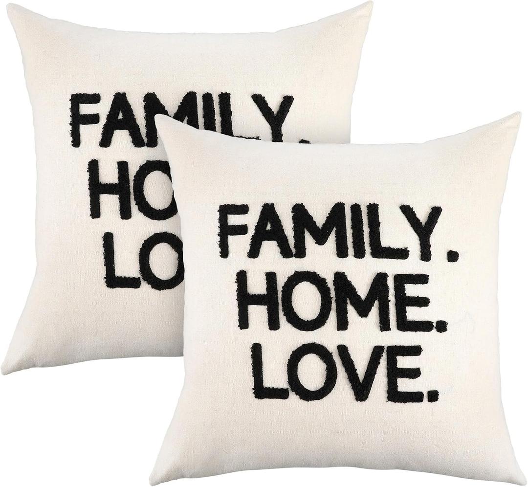 Booson 2 Pcs Farmhouse 18x18 Embroidered Pillow Covers for Sofa Bedroom | Set of 2 Farmhouse Embroidered Pillow Covers, 18x18 with Love & Family Embroidery, Rustic Decor for Bedroom, Couch & Sofa