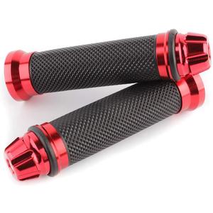 Motorcycle 7/8" CNC Hand Grips Aluminum Rubber Gel Handlebar for Sport Bike(Red)