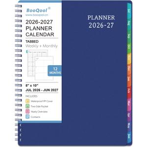 Planner 2026-2027 - Academic Planner from July 2026 - June 2027, 8" x 10", Calendar Planner 2026-2027, Weekly and Monthly Planner Spiral Bound, Flexible Cover, To-Do List, 12 Monthly Tabs (Blue)