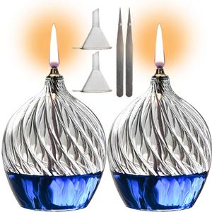 2Pcs Refillable Liquid Petite Glass Oil lamp, Sturdy Borosillicate Glass Oil Candle, Unique Internal Thread Appearance for Fine Dining & Restaurants or Home