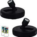 LED Spotlights, Battery Powered Picture Lights, Uplighting Indoor, Puck Light with Remote, Plant & Wall Art Display Dartboard Closet Spotlights, Black (2 Pack)