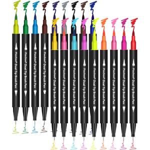 18 Colors Dual Tip Markers, Fine Point & Brush Tip for Adult Coloring Books, No Bleeding, Art Supplies