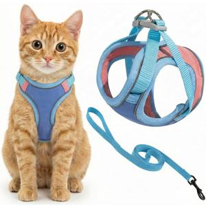 Escape Proof Cat Harness and Leash, Cat Collars, Harnesses & Leashes, Escape-Proof Cat Harness Set, Adjustable Step-in Pet Harness for Walking for Cats/Dogs (Blue, L)