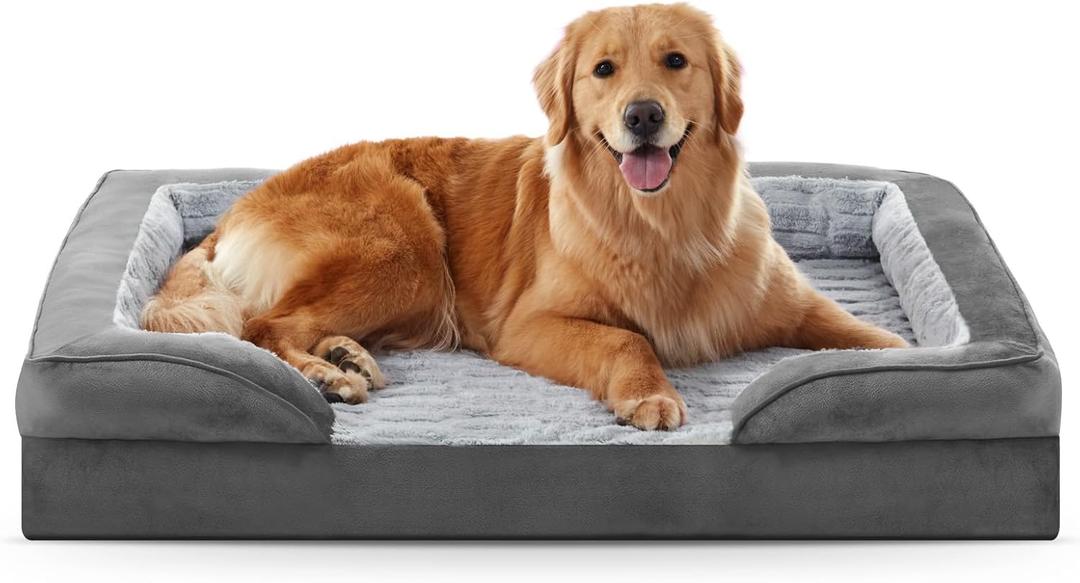 FURTIME Orthopedic Dog Beds Large Sized Dog, XL Washable Dog Sofa Bed for Large Dogs, Comfy Supportive Egg-Crate Foam Pet Couch Bed with Removable Cover, Waterproof Lining and Nonskid Bottom (42.0''l x 32.0''w x 6.5''th, Grey)