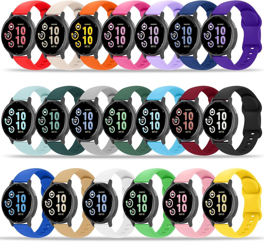 Bands Compatible with Garmin Vivoactive 6/Vivoactive 5/Vivoactive 3, Venu 2 Plus/Venu Sq/Venu, Forerunner 645/245 Music Watch Band, 20mm Soft Silicone Sport Strap for Women Men
