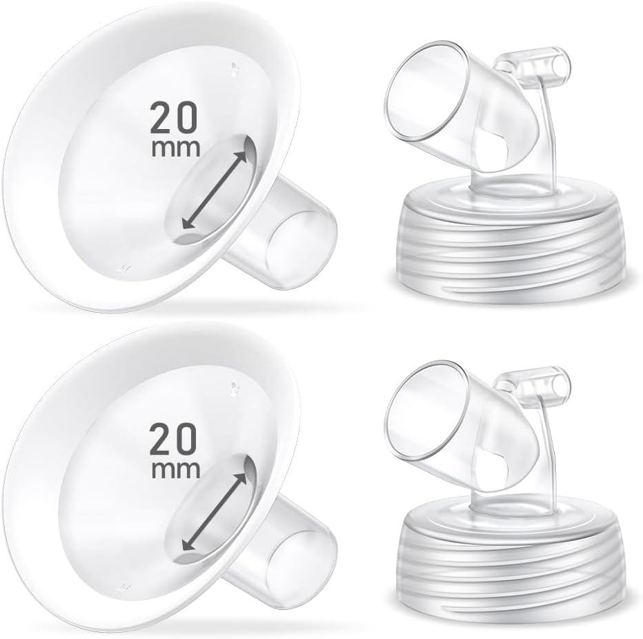 2 Packs 20mm Flange Set, Updated Soft Rim Shield and Wide Mouth Base Connector Pump Parts for Spectra S2 Spectra S1 9 Plus Breastpumps Accessories, 106 Degree Wider Opening Angel