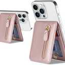 Cavor Compatible with Apple Magsafe Wallet with Adjustable Stand, Magnetic Wallet for iPhone 17/ 16 Pro Max/ 15/ 14 Plus/ 13/ 12 Magsafe Phone Card Holder Zipper Pocket-Pink