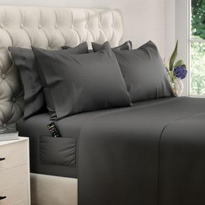 DREAMCARE King Size Sheets Set - 6 pcs Breathable Cooling Bed Sheets - up to 15" Deep Pocket King Sheet Set with Side Pockets - Extra Soft 100% Brushed Hypoallergenic Hotel Luxury Bedding - Gray
