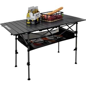 KINGROCK Camping Table Foldable, Height Adjustable Aluminum Roll Up Table with Easy Carry Bag for Outdoor, Camping, Backyard BBQ, Beach and Picnic (Black) (47.2"D x 21.6"W x (19.6-32.6)"H)