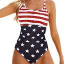Modest One Piece Swimsuit Women Tummy Control 2025 Long Torso Slimming Bathing Suit Cute Floral Swim Suits (Large, Red White and Blue)
