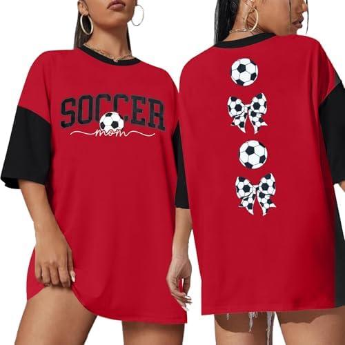 ALLTB Soccer Mom Shirt Women Oversized Soccer Shirts Soccer Season T-Shirt Bow Tshirt Causal Football Short Sleeve Tops, L