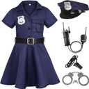Girls Police Officer Costume Cop Outfit for Girls Cop Halloween Dress Up, Size 7-8 Years
