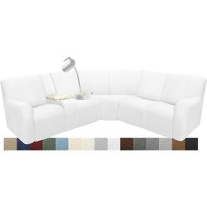 Waterproof Reclining Sectional Couch Covers Washable L Shaped Couch Cover for Sectionals Recliner Sofa Covers Stretch Corner Recliner Slipcovers for Dogs (5 Seater 1 Console Cover, White)