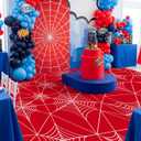 Spider Party Decorations Red Spiderweb Floor Covering Large Spider Birthday Decorations with Double Sided Tape Waterproof Spiderweb Birthday Supply Photo Booth Party Backdrop, 9.8 x 6.5ft