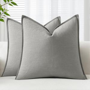 EMEMA Decorative Linen Throw Pillow Covers 24x24 Inch Light Grey Boho Farmhouse Neutral Couch Throw Pillows for Bed Pack of 2 Accent Pillowcase Modern Sofa Cushion Livingroom Home