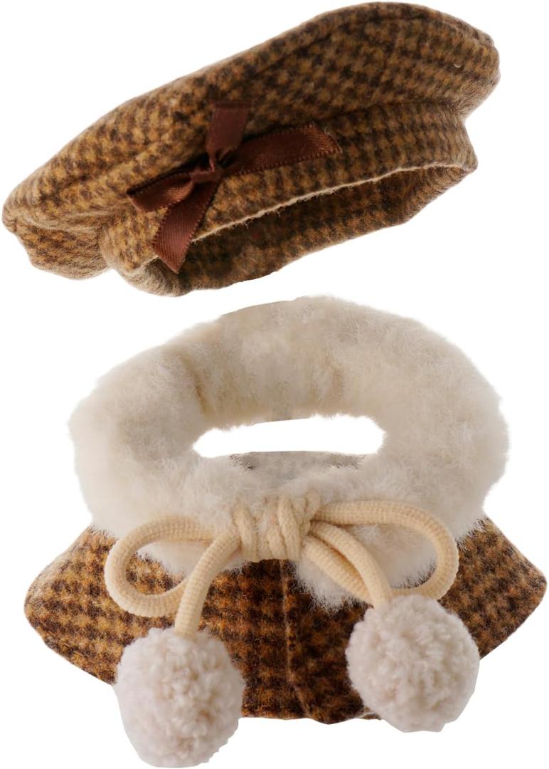 17cm Doll Clothes, Clothes Set for 17cm Dolls, 3 PCS Set Hats, scarves, and capes Stylish Adorable Dolls Accessories (NO Doll) (Striped Brown)